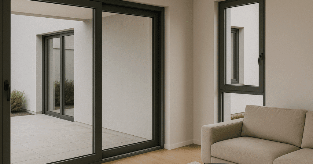Ambiente moderno com esquadrias de alumínio que aliam segurança, design sofisticado e iluminação natural.