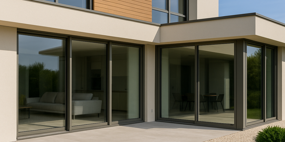 Fachada contemporânea com esquadrias de alumínio da linha Gold, destacando o design sofisticado, resistência e ampla entrada de luz natural.