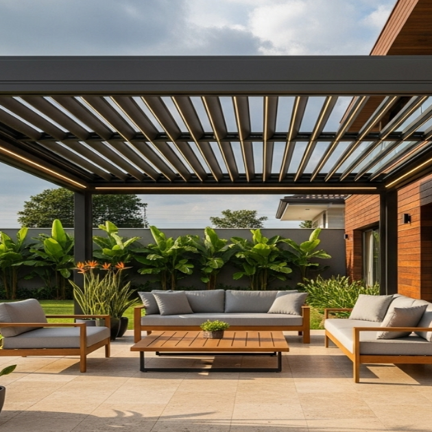 Pergolado de alumínio moderno em Joinville, resistente ao clima úmido